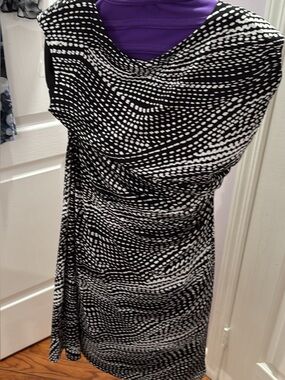 Laura Petites Black White Abstract Print Draped Dress Size 12 NWT